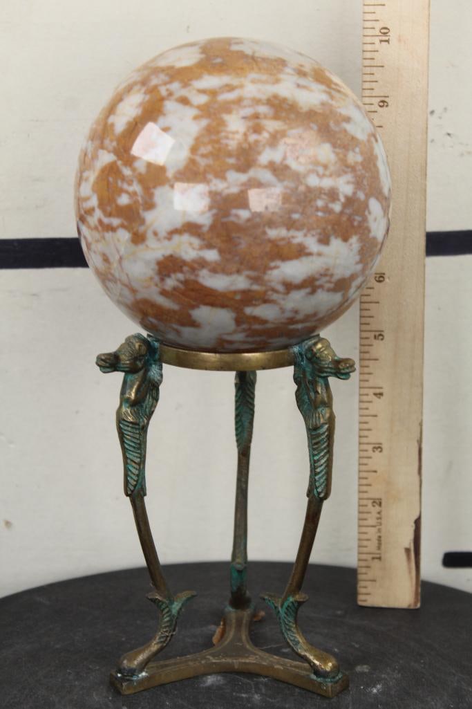 BIG 6lb 3oz Polished Yellow and White Jasper or "MOOKAITE JASPER". Semiprecious Mineral Sphere with (1 of 7)