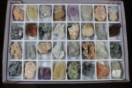 32 Piece Mixed Box of MINERAL SPECIMENS (Zeolites) from India. Total Weight: 4lbs 9oz