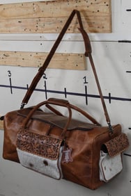 *BRAND NEW* with Tags Large Tooled Leather and COWHIDE Duffle Bag