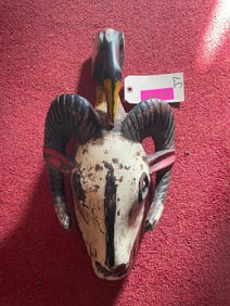 Very Ornate African Mask, Ram's head with a bird on top
