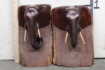 Hand Carved Ironwood/Leadwood ELEPHANT Book Ends from Zimbabwe. Wt: 23lbs 14oz