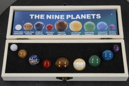 The "9 Planets" Solar System Semiprecious Assorted Mineral Spheres in Planetary Gift Box