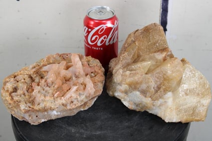 1 TANGERINE QUARTZ Cluster and 1 SMOKY HONEY Dogtooth CALCITE Specimen (ONE$)