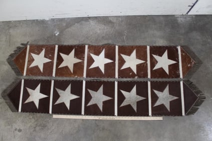 2 Patchwork COWHIDE Table Runners with Star Designs and Fringe