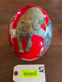 Beautiful OSTRICH EGG showcasing the "Big 5" with a Brass Display Stand