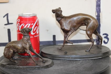 Pair (2) WHIPPIT DOG BRONZE Sculptures After P.J. Mene and Signed, Weight: 3 lbs 2 oz (ONE$)