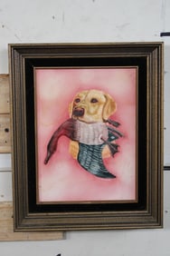 Framed Golden Retriever and DUCK Acrylic Painting by L. Reeh