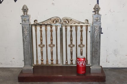 Heavy Antique BRASS Plated Bank Teller Window Grill on a Wooden Base, Weight: 40 lbs
