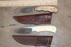 (1) Giraffe Bone and (1) Warthog Ivory Handle Arno Bernard Fixed Blade KNIVES with Leather Sheaths (