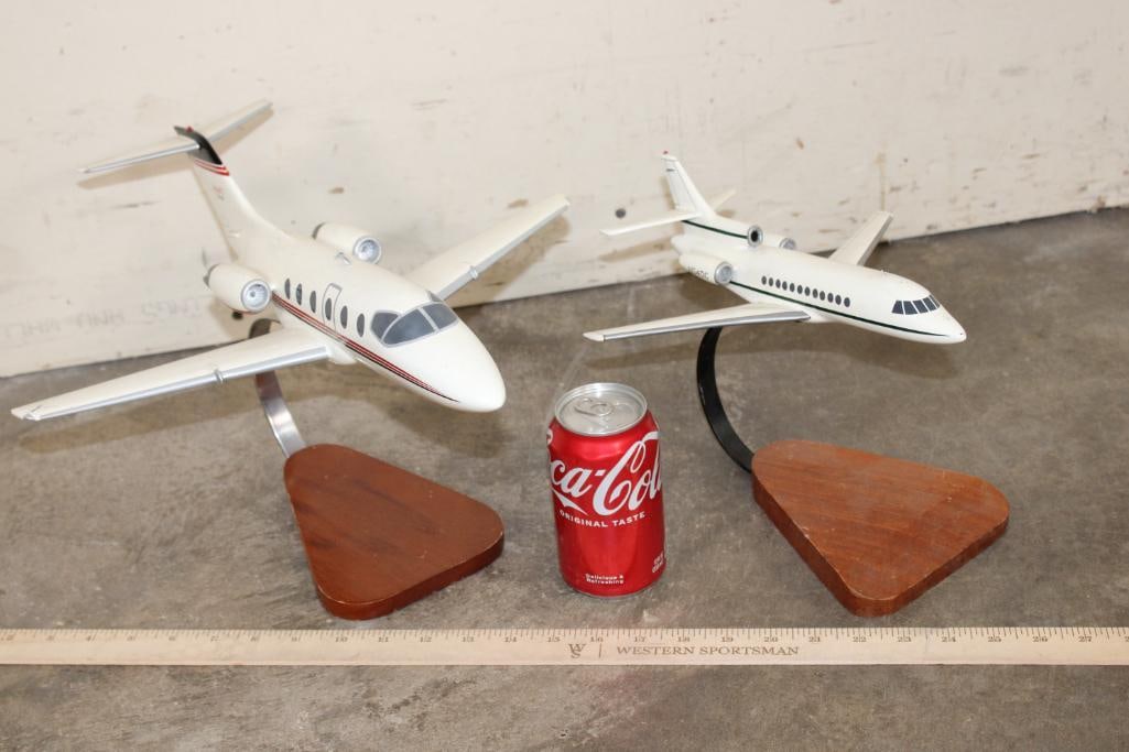 (2) Handmade Wood Airplane Models. (1) Hawker 400xp Jet and (1) Dasault Falcon 900 with Display (1 of 16)