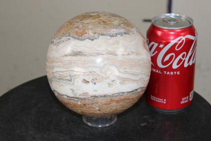 Big CRAZY LACE AGATE Polished Sphere with a Plastic Ring Display Stand, Weight: 7 lbs 2 oz