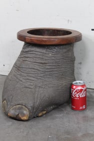 ELEPHANT Foot Canister with a Wooden Rim and Copper Lining