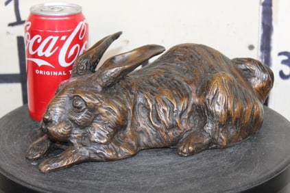 Laying RABBIT BRONZE Sculpture, Weight: 4 lbs 4 oz