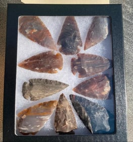 10 Native American ARROWHEADS in a Glass Display Case (ONE$)