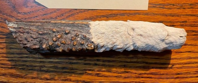 Beautiful Carved STAG Antler Knife Handle Depicting a Polar Bear