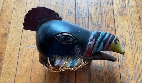 Very Ornate AFRICAN MASK of a ROOSTER or BIRD Head