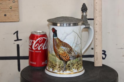 Limited Edition Franklin Mint Porcelain and Pewter "The Game Bird Stein" made by Haviland of Limoges