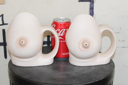 Set of (2) Vintage Ceramic Breast Creamer Mugs with Nipple Spouts (ONE$)