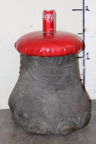 ELEPHANT Foot Stool with a Red Leather Cushion and a Hinged Lid
