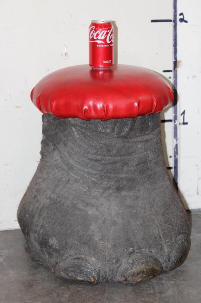ELEPHANT Foot Stool with a Red Leather Cushion and a Hinged Lid (1 of 8)