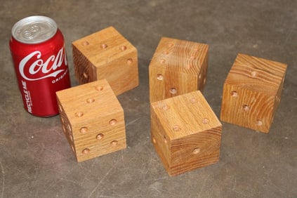 (5) Large Hand Carved OAK WOOD Dice (ONE$)