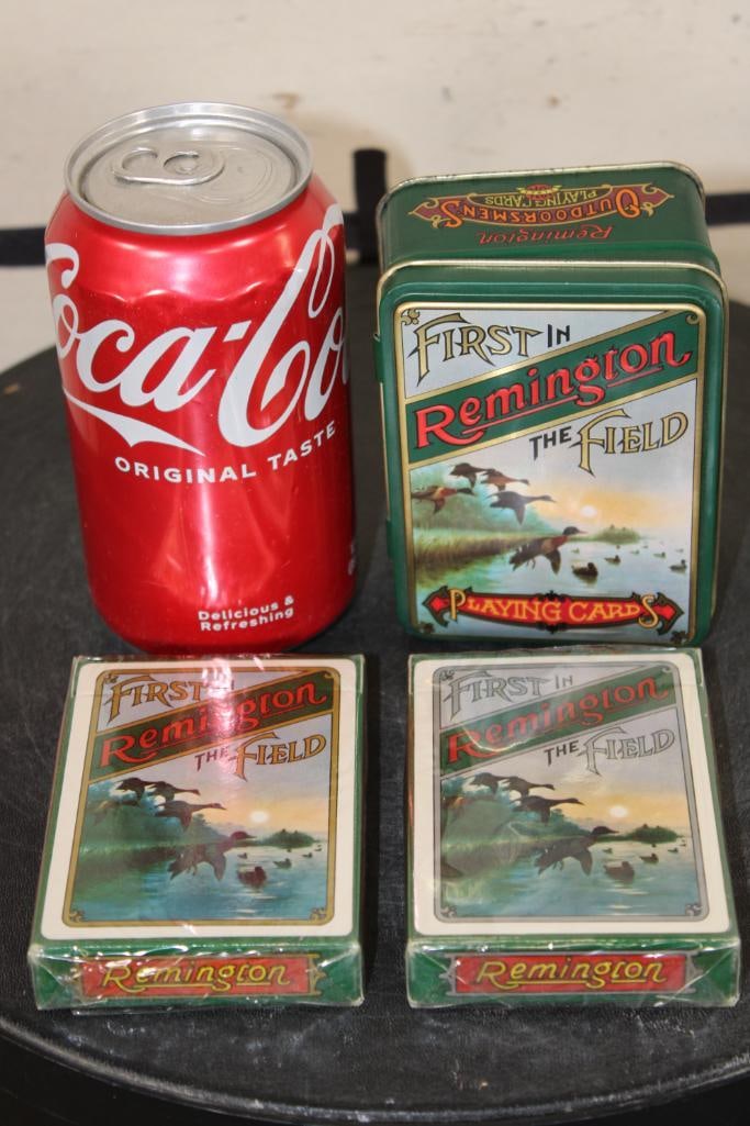 (2) Sealed Decks of Vintage Remington "First in the Field" Playing Cards in a Tin Box (1 of 9)