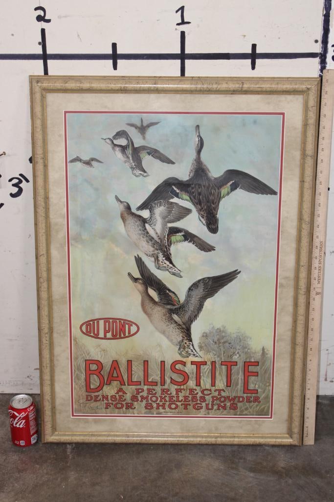 Big Original Antique 1913 Du Pont Ballistite Advertisement in a Wood and Glass Frame (1 of 13)
