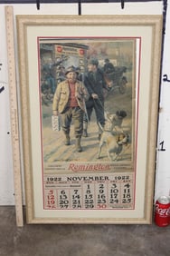 Original Antique 1922 Remington Calendar in a Wood and Glass Frame