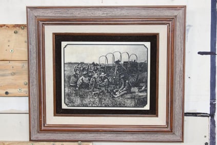 "Ranch Life and the Hunting Trail" Art Etching after Frederic Remington in a Wood Frame