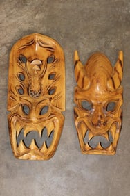 (2) Hand-carved Wood Filipino Tribal Ifugao "Bakunawa" Masks (ONE$)