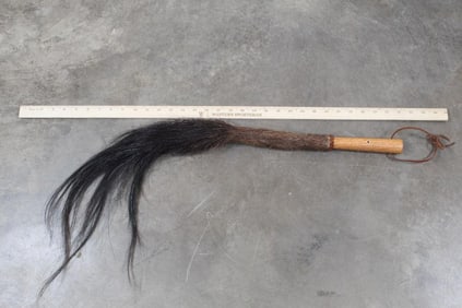 African ROAN ANTELOPE Tail Fly Whisk or Swatter with a Wooden Handle