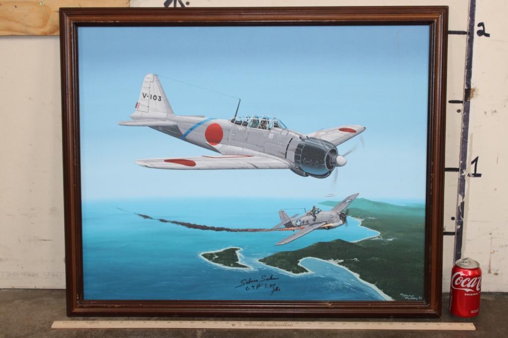 Original Oil Painting "Zero Pilot" signed by artist Raymond Waddy and signed by Pilot Saburo Sakai (1 of 13)