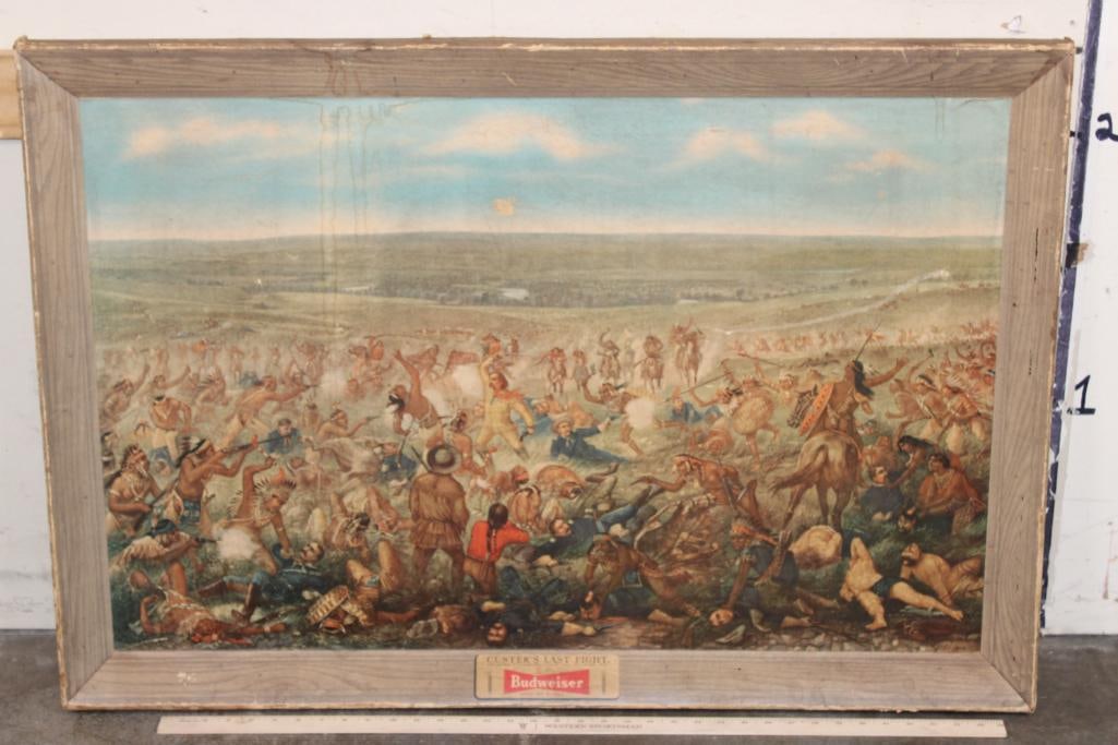 O. Becker's "Custer's Last Fight" Budweiser Lithograph Cardboard Advertisement from 1952 (1 of 9)