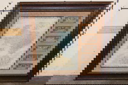 Big Reproduction "Republic of Texas/Alamo" Map and 6 Reproduction Texas Currency Notes