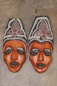 (2) Hand-carved and Hand-painted Indonesian MASKS (ONE$)