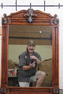 Large Contemporary Wooden Framed Mirror: Ornate Contemporary Wooden Mirror. It measures 3' Tall x 2" Wide. MIRRORS 