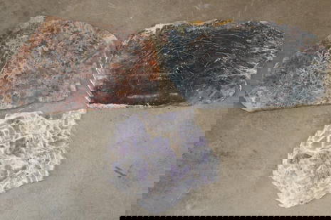 (1) Brecciated Jasper, (1) Petrified Wood, and (1) Dream Amethyst Mineral Slice (ONE$): 3 Mineral Slab Slices. There is 1 Brecciated Jasper, 1 Petrified Fossilized Wood, and 1 Dream Amethyst Mineral Slice. The Total Weight is 5 lbs. (ONE$) ROCKS FOSSILS MINERALS&nbsp;