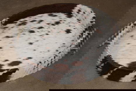 *New* Cow Hide Wrapped Serving or Decorative Tray with Stainless Steel Handles: *New* Cow Hide Wrapped Serving or Decorative Tray. It has brushed Stainless Steel Handles and a Leather bottom. It measures 18.5" Long x 16.5" Wide x 2.5" Tall. DECORATIVE TAXIDERMY