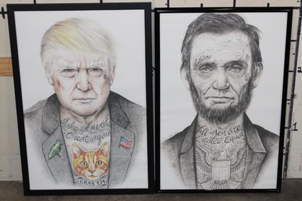 (2) Large Art Print Posters of American Presidents Donald Trump and Abraham Lincoln (ONE$)