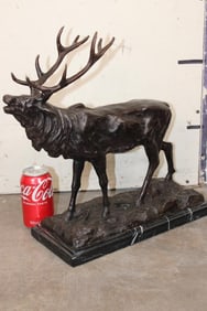 "ELK" Solid BRONZE Collectible Sculpture after artist P.J. Mene, on a MARBLE Base, Weight: 21 lbs