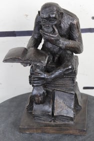 BRONZE Reading CHIMPANZEE Sculpture, Weight 7lbs