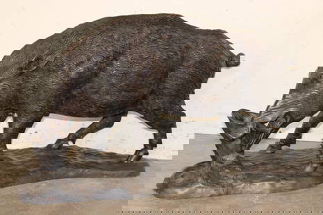 XL Boar BRONZE Sculpture after Pierre-Jules Mene, Weight 54 lbs: XL Boar Bronze Sculpture after Pierre-Jules Mene&nbsp;(1810-1879). It measures 3' Long x 13" Wide x 19.5" Tall and Weighs 54 lbs 20 oz. The large wild boar has its head bowed as if to charge a sportsm