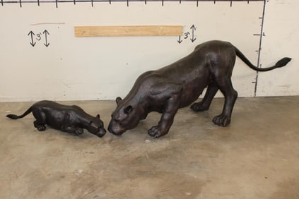 (1) XXL Mother LIONESS with her (1) LION CUB Sculptures (ONE$)