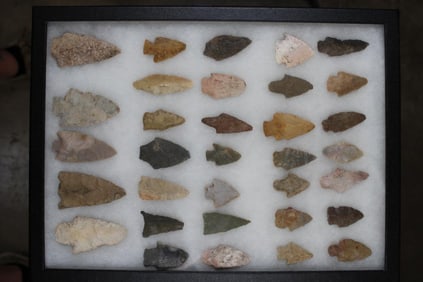 (33) Native American ARROWHEADS in a Display Case (ONE$)