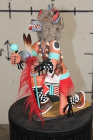 Hand-carved and Hand-painted Native American WOLF KACHINA Doll on a Wood Base