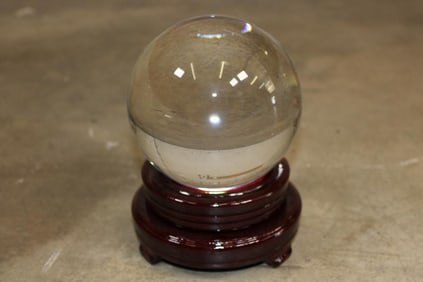 Glass "Crystal Ball" With a Wooden Stand