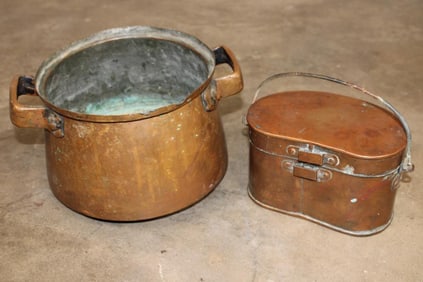 Antique Primitive Hammered COPPER Pot and A COPPER Container with a Lid (ONE$)