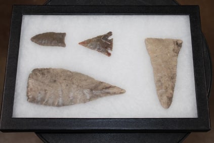 *Amazing Flint Collection* (4) ARROWHEADS-Base Tang ARROWHEAD, Knife. Possibly Plainview and Ensor