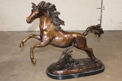 Big Bucking BRONCO Bronze Sculpture on a Marble Base, Weight 31 lbs