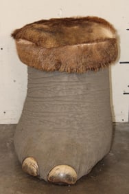 ELEPHANT Foot Stool with an ELK or MOOSE Hide Cushion